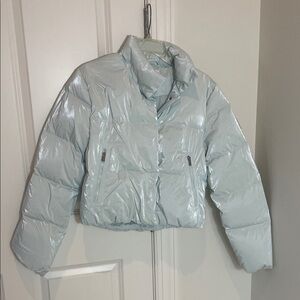 Athleta Shiny Light Blue Down Puffer Jacket